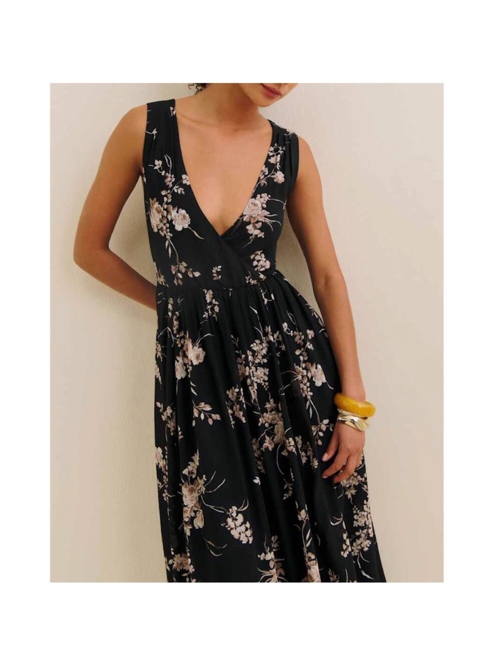 Reformation NWT Farah Sleeveless Midi Dress in a black floral print size 0